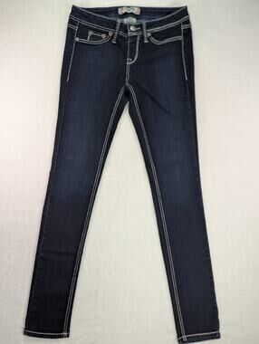 VTG Fragile Dark Wash White Stitch Pull On Skinny Stretch Jeans M Juniors Y2K